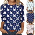 thumbnail image 6 of Happy Easter Shirts for Women 3/4 Sleeve Round Neck Easter Eggs Bunny Print T-Shirts 2024 Trendy Tee Tops Navy,XXXL, 6 of 6