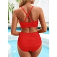 thumbnail image 4 of Eytino Bathing Suit for Women High Waisted Bikini Sets V Neck Cutout Tummy Control Swimsuits Two Piece Swim Suits Textured Ruched Bathing Suits Swimwear Red S-2XL, 4 of 8