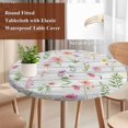 thumbnail image 4 of Pink Spring Floral Round Tablecloth, Fitted Table Cover with Elastic for 36"-44" Round Tables, Flowers Botanical Elegant Wooden Table Cloth Outdoor Indoor Dinning Party Waterproof Tablecloths, 4 of 7