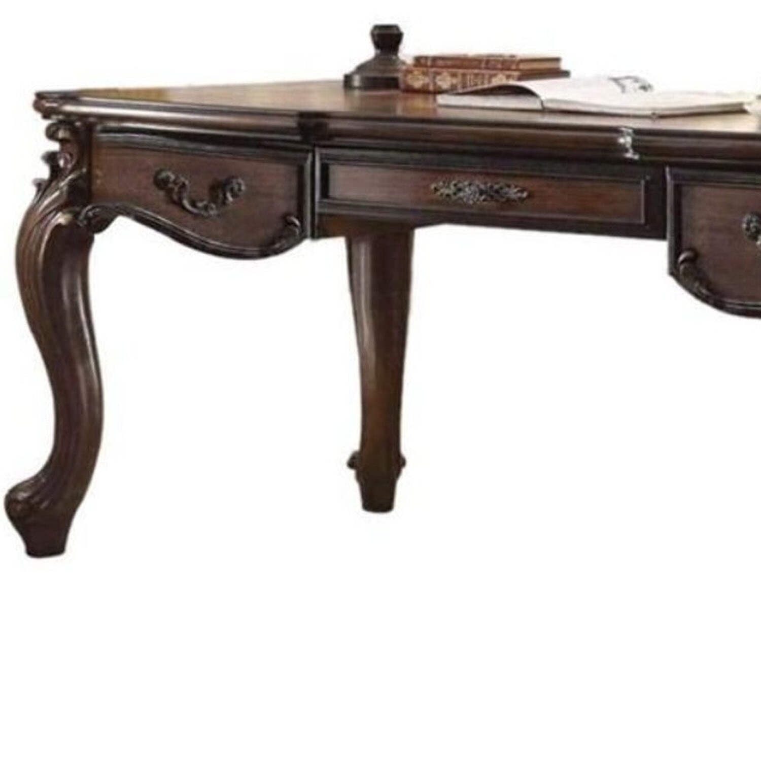 HomeRoots 491398 72 in. Wood Unique Executive Desk with Three Drawers, Dark Brown