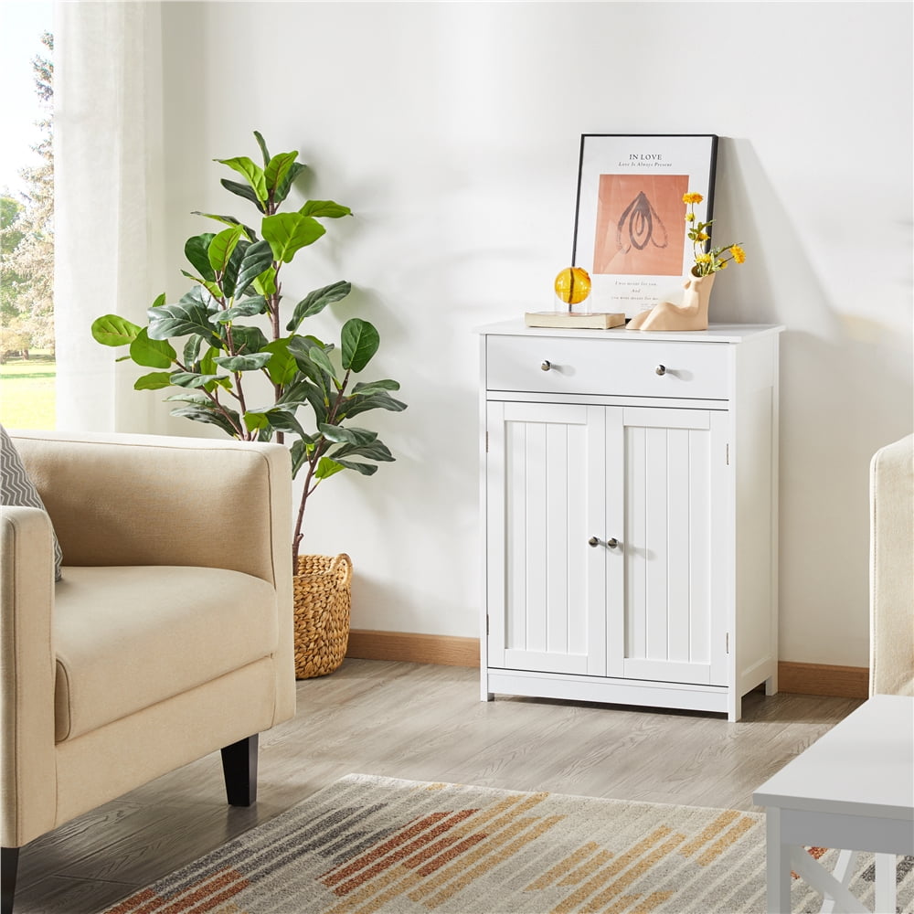 Yaheetech Free-Standing Bathroom Cabinet Storage Cabinet with Drawer and Doors,White