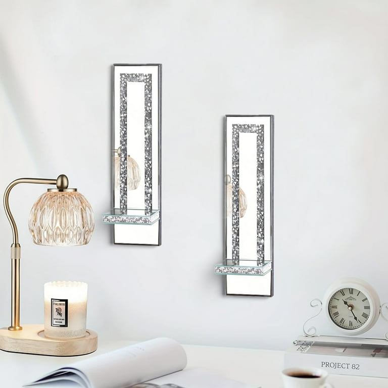 Crystal Crush Diamond Wall Sconces, Silver Mirrored Set of 2 photo 2