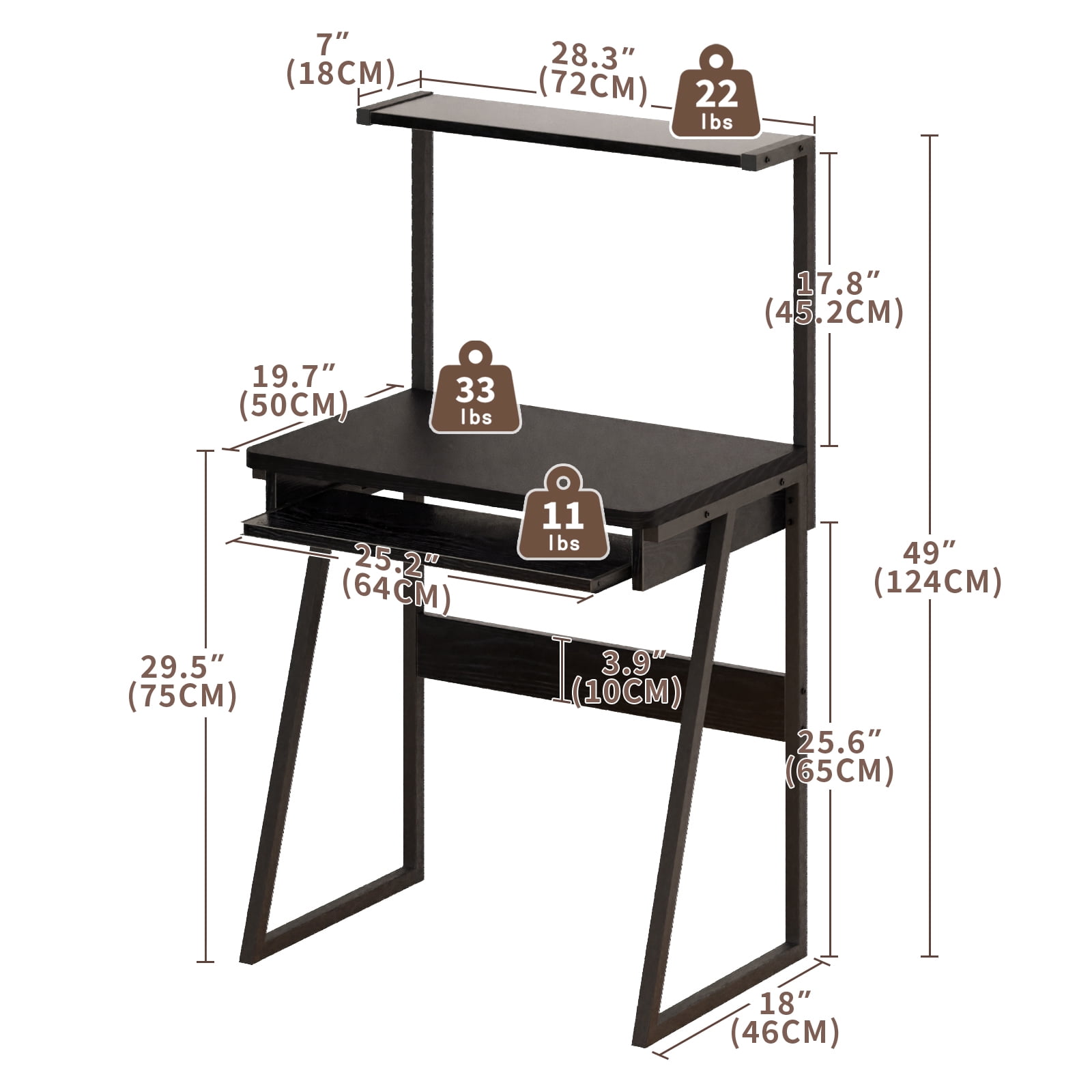 ALISENED 2 Tiers Small Computer Desk for Small Space, Compact Laptop Table Workstation with Keyboard Tray, Study PC Table for Home Office, Black