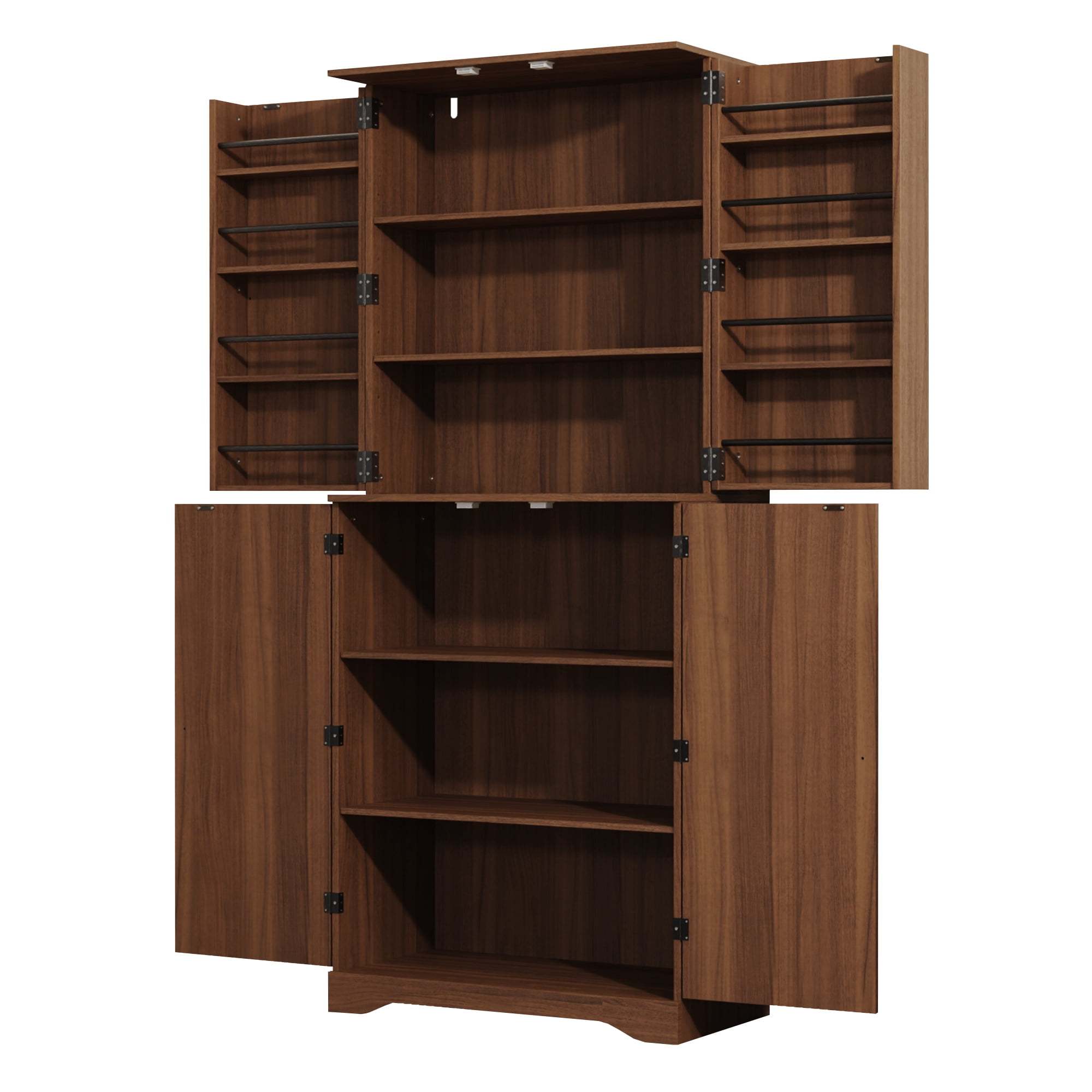 Farmhouse Pantry Storage Cabinet, 72" Tall Kitchen Pantry with Doors Organizer, Freestanding Cupboard with Adjustable Shelves, Rustic Buffet Cabinet for Kitchen, Dining Room, Bathroom, Oak