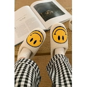 PacificPlex Womens Slippers Plush Happy Face (5-6, White)