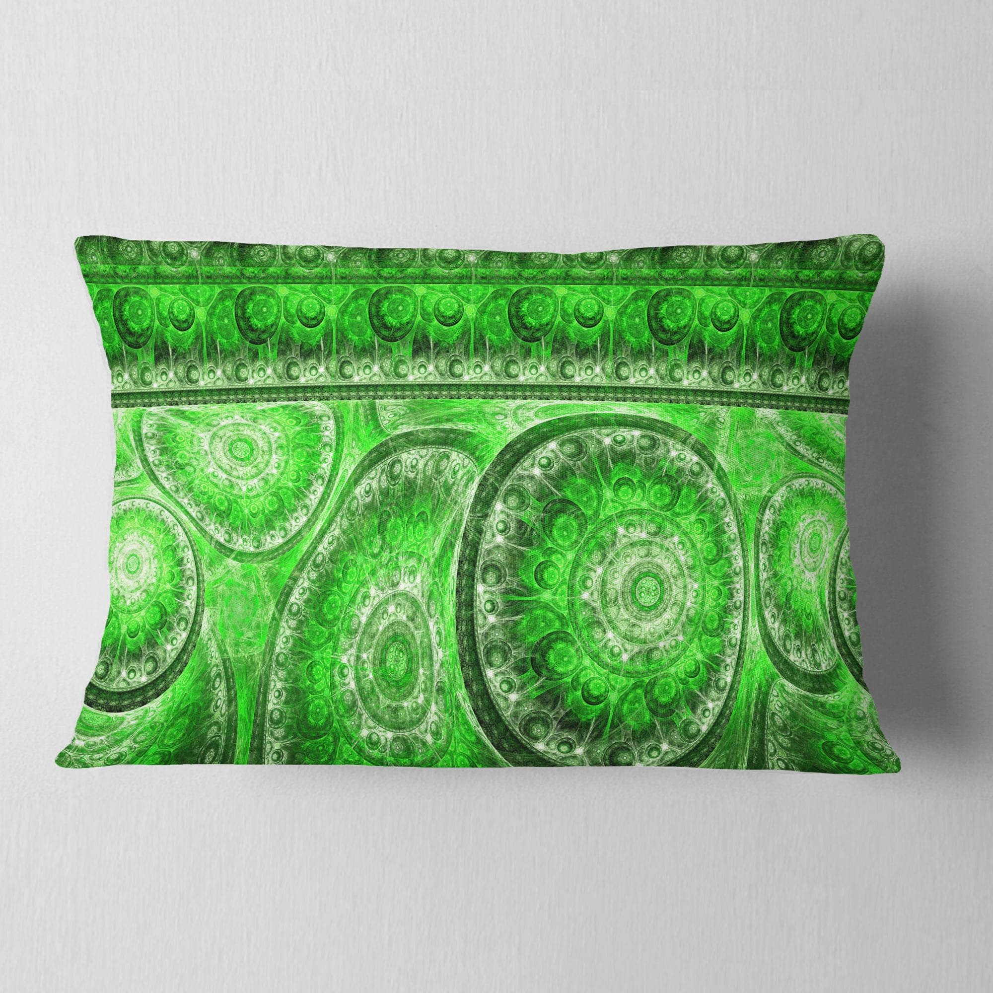 Designart Green Living Cells Fractal Design - Abstract Throw Pillow - 12x20