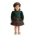 thumbnail image 4 of Mnyotv Girls Christmas Outfits Long Sleeve Tops Bow Plaid Skirts and Matching Hats 3Pcs Sets Fall Clothes for Girl Size 12-18Months, 4 of 7
