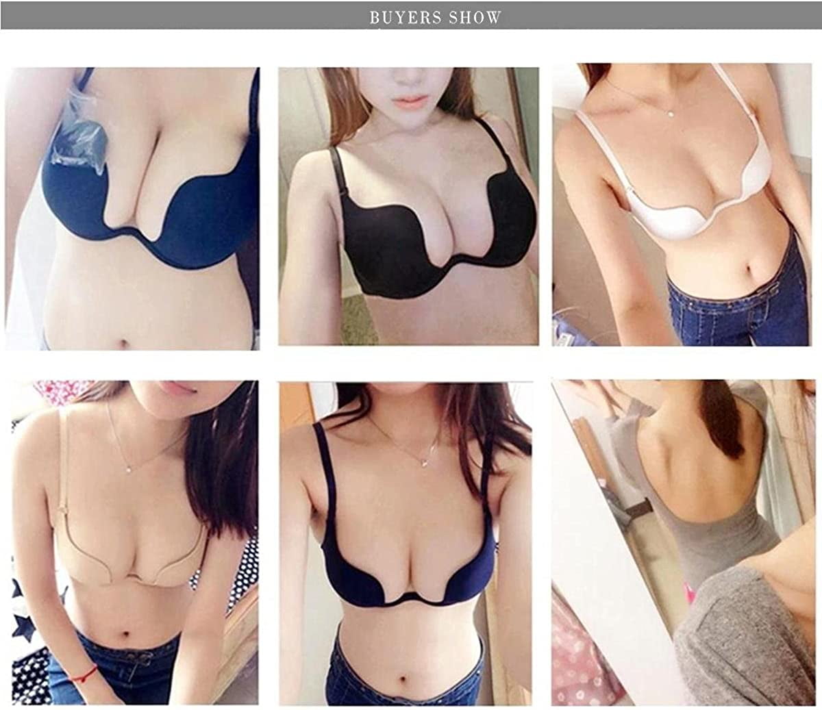 COMFREE Low Back Bras for Women Deep U Plunge Backless Bras Seamless Halter Bras Wire Lifting Low Cut Bra
