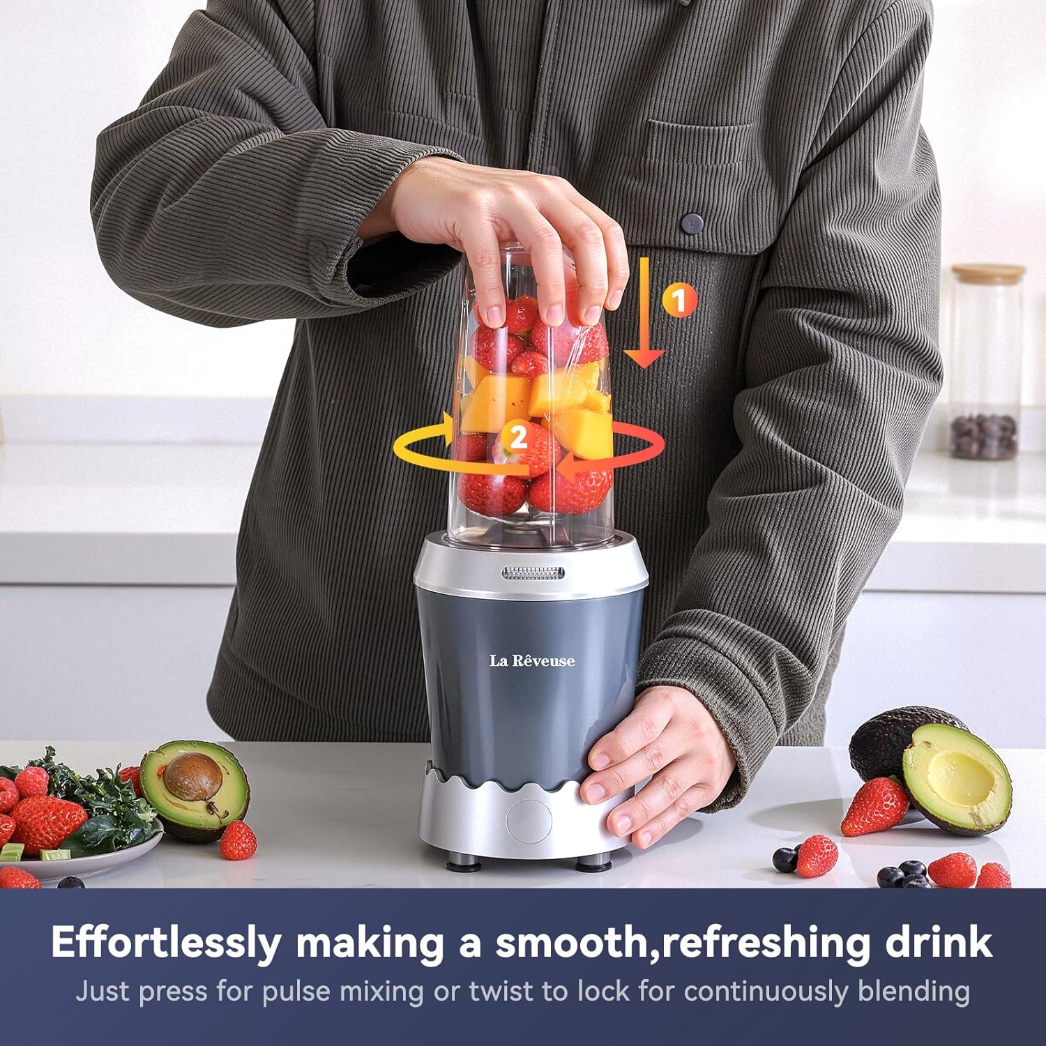 Personal Size Smoothie Blender Pro, 1000W High Speed with 24oz To-Go Cup for Shakes and Frozen Drinks