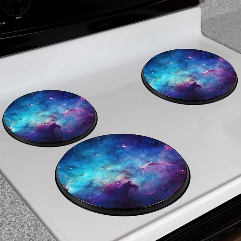 BaHomeck Electric Stove Burner Covers Set of 4,Round Metal Gas Stove Burner Covers 8 Inch and 10 Inch,Kitchen Decor,Amazing Nebula In The Galaxy With Blue And Purple Colors