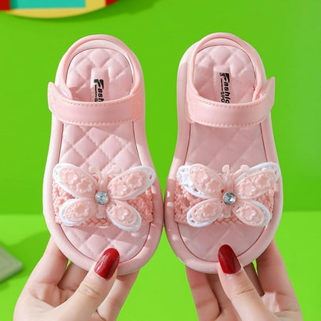 

Summer Savings Clearance! Danhjin Toddler Kids Girls Flower Open-Toe Beach Walking Two-Strap Sandals Summer Breathable Flat Pricness Shoes 2-5 Years