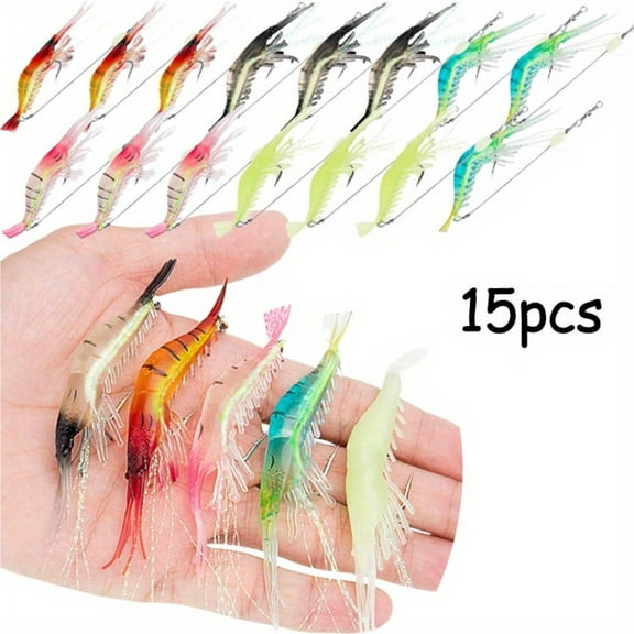 10pcs Saltwater Fishing Lures Shrimp Baits Set, Premium Soft Shrimp Fishing Tackle with Luminous Sharp Hooks, for Freshwater and Saltwater