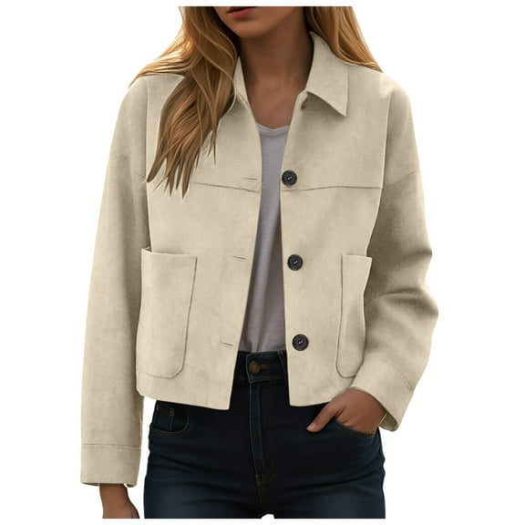felwors Women's Faux Suede Cropped Jacket Casual Lightweight Fall Fashion 2025 Winter Coats Outerwear Trendy Clothes Khaki, M