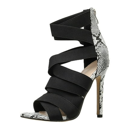 XDDST Plus Size Black Sandals Women Dressy Ladies Fashion Bandage Patchwork Mixed Colors High Heels Sandals Casual Shoes
