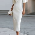 thumbnail image 4 of Morttic Women's Elegant Solid Color Short Sleeve Midi Dress – Slim Fit Intellectual Style Office Wear White，S, 4 of 5