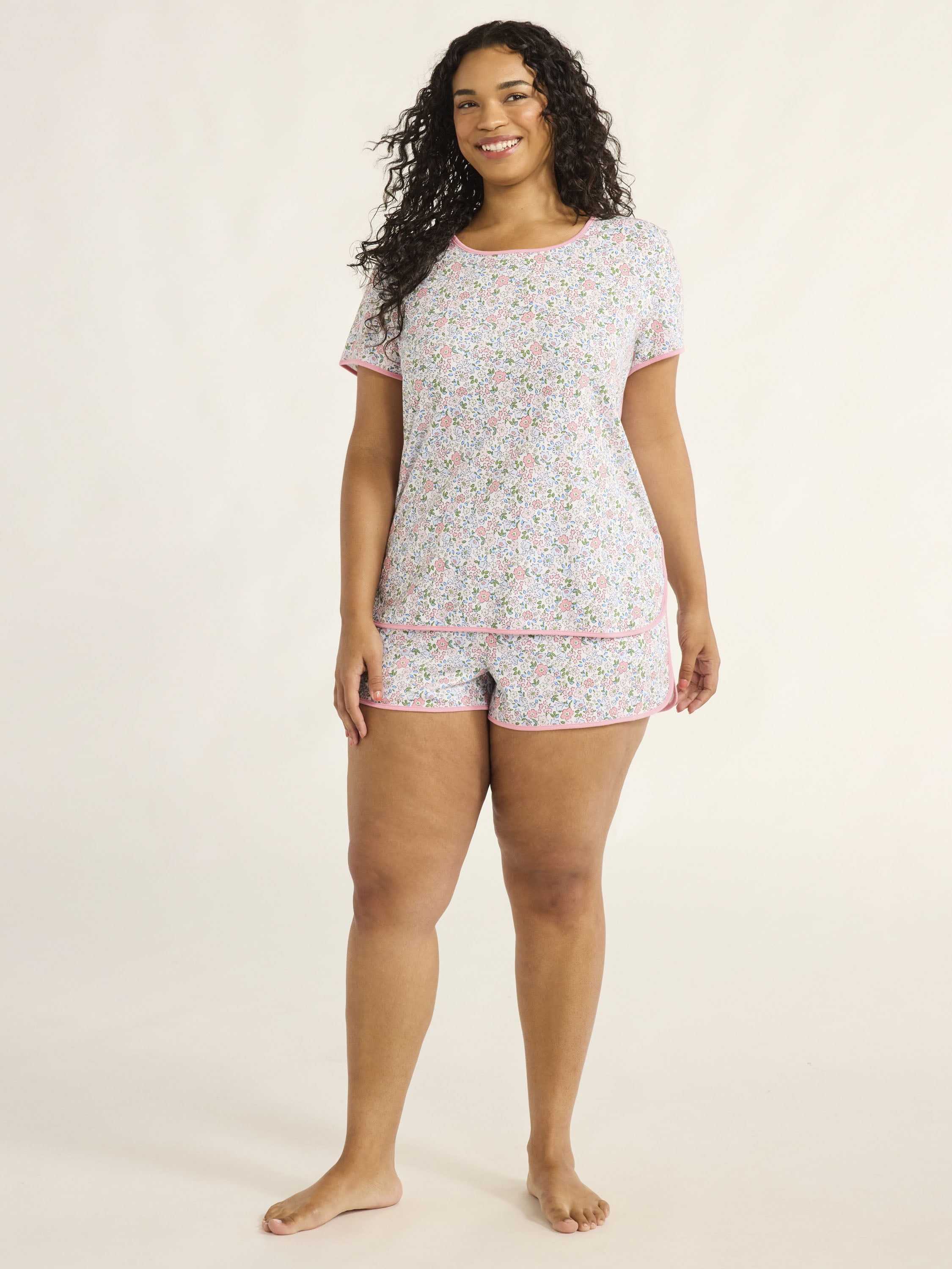 Joyspun Women's and Women’s Plus Lightweight Sleep Tee and Shorts Set, 2-Piece, Sizes XS to 3X