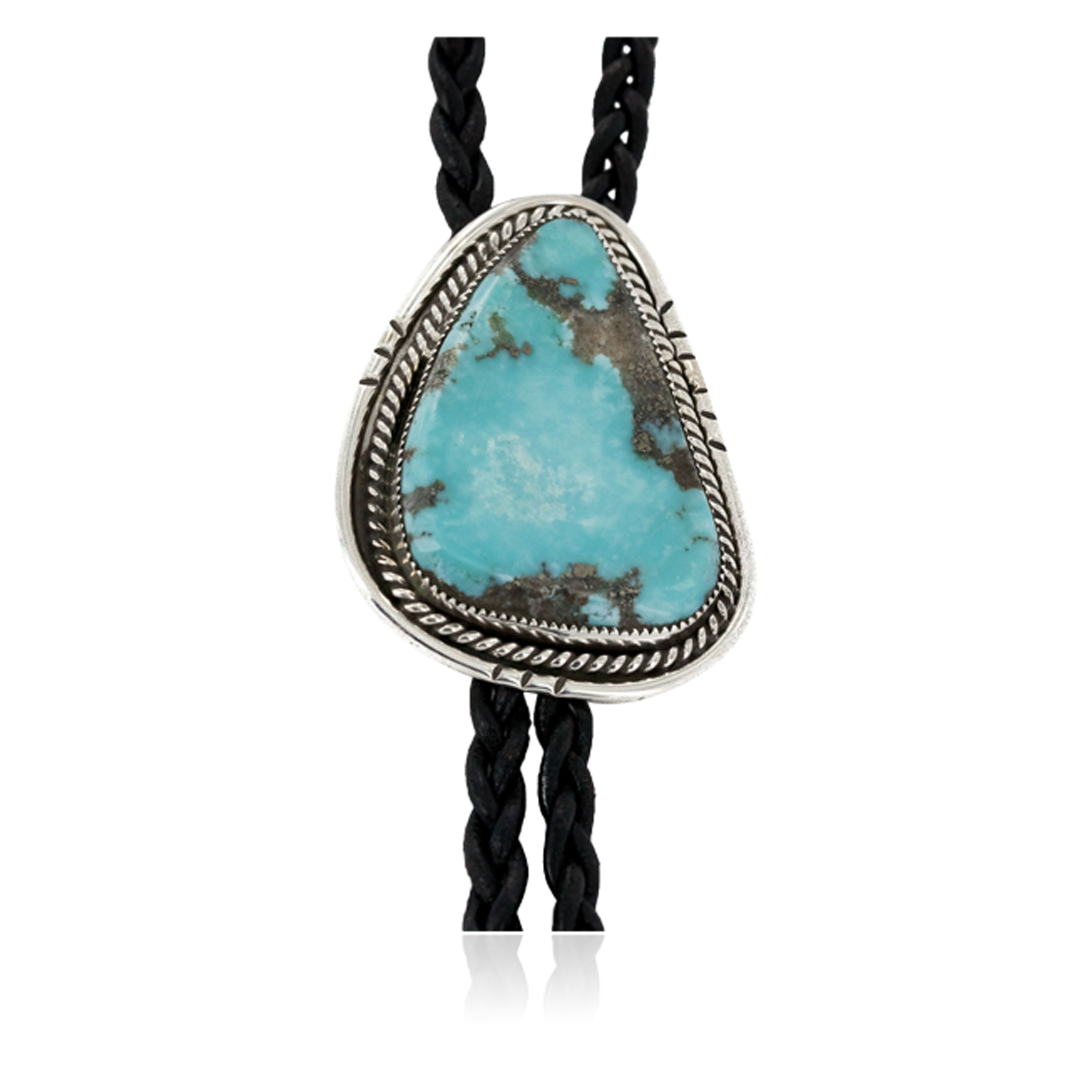 Handmade Certified Authentic Navajo .925 Sterling Silver Natural Turquoise Native American Bolo Tie 
