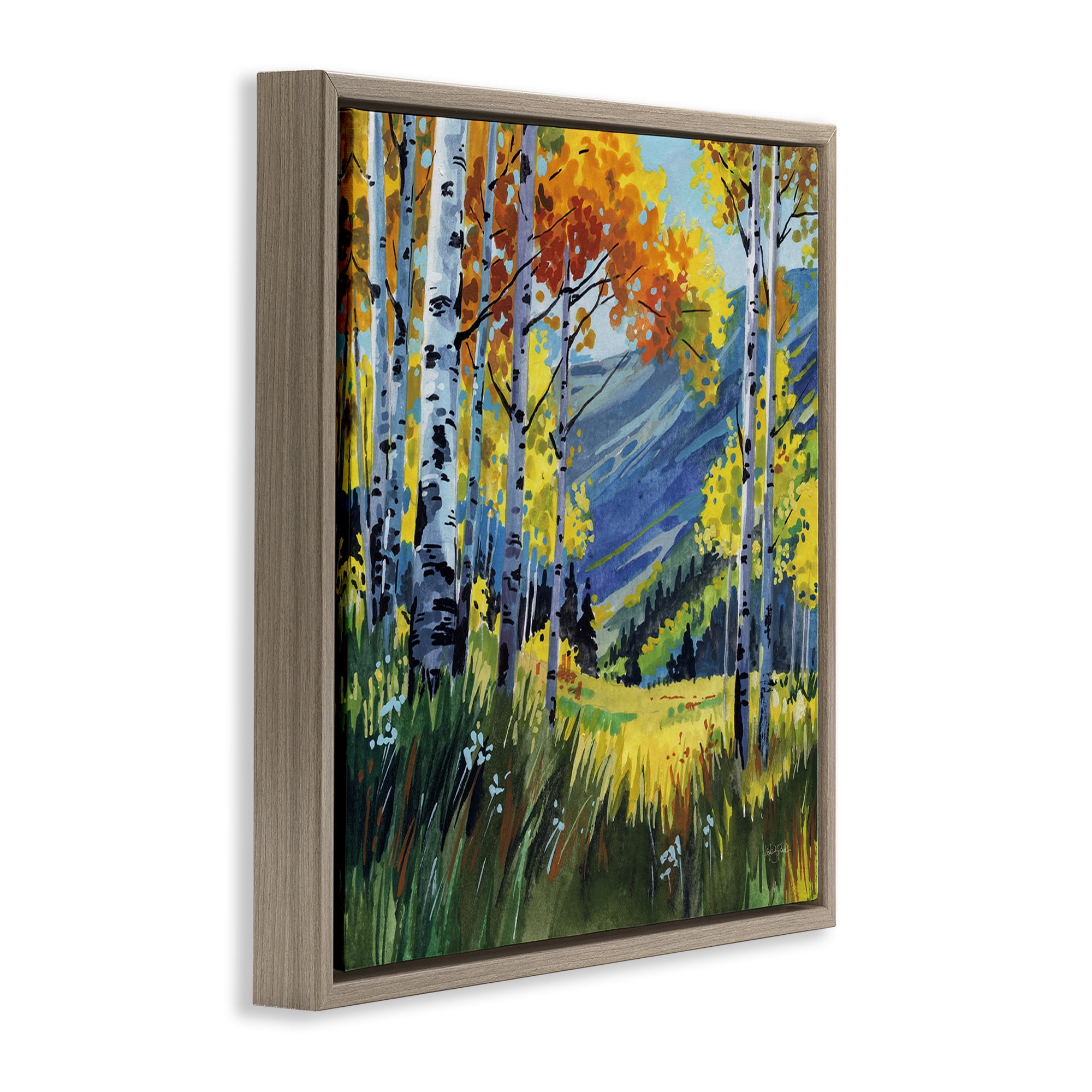 Stupell Industries Autumn Golden Birch Grove Brown Framed Floater Canvas Wall Art, design by Kate Jarvik Birch