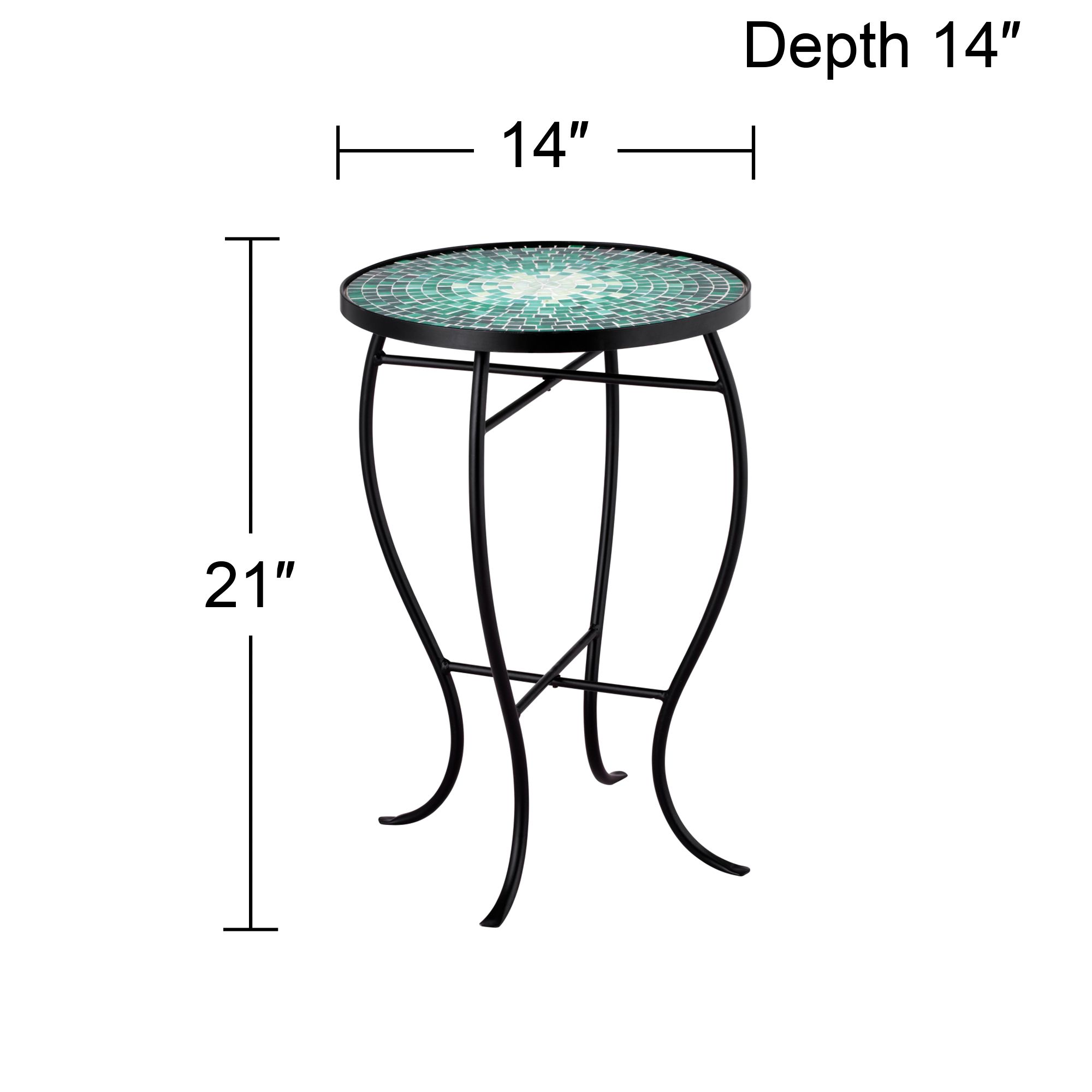 Teal Island Designs Modern Black Round Outdoor Accent Side Table 14" Wide Green Mosaic Front Porch Patio House Balcony Deck Shed - image 4 of 7