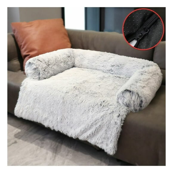 Comfy Dog Bed Couch, Warm & Cozy Plush Sofa Mat for Furniture Protector with Removable Washable Cover (S 76x7316cm, Gray)