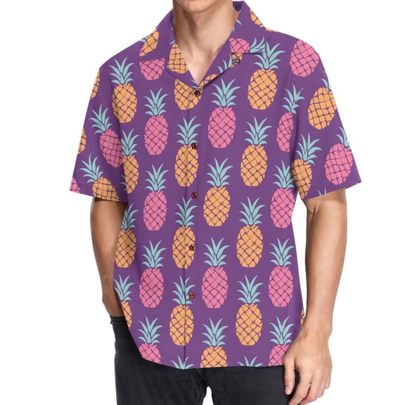 joogoo Men's Hawaiian Shirt Pineapple Print Short Sleeve Casual Button Down Shirts M