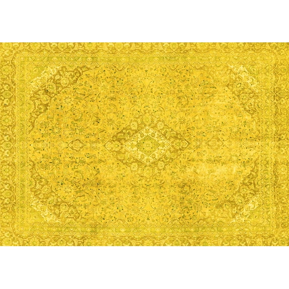 Ahgly Company Indoor Rectangle Abstract Yellow Modern Area Rugs, 3' x 5'