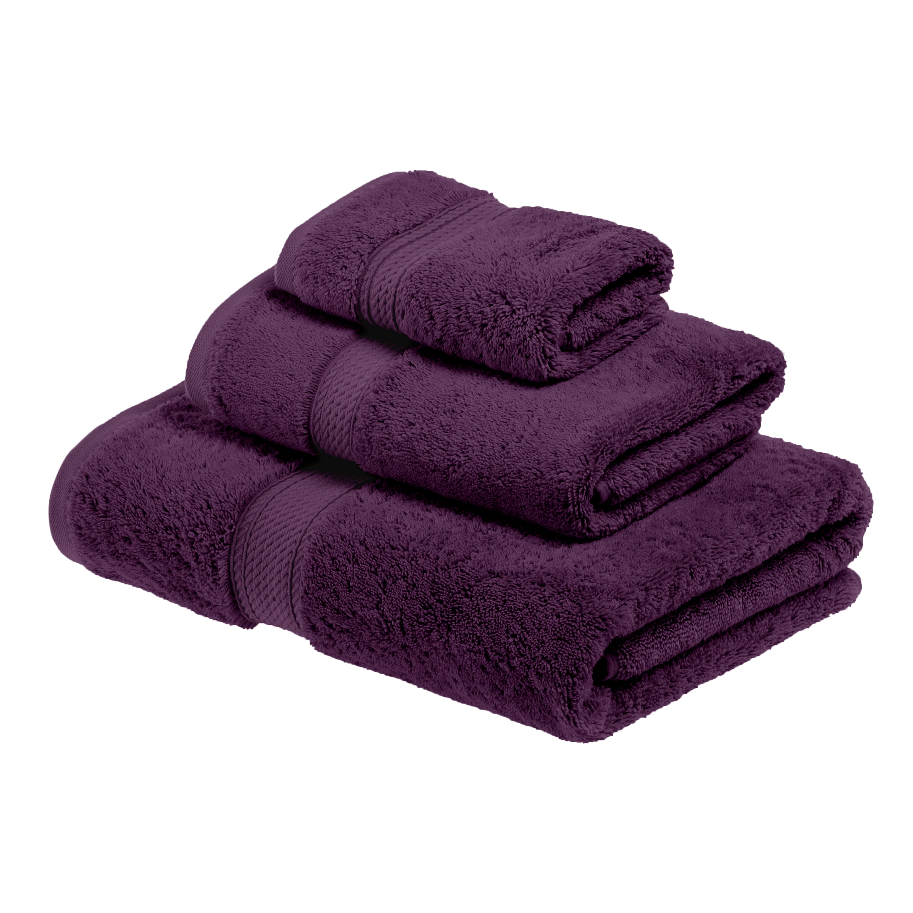SUPERIOR Solid Egyptian Cotton 3-Piece Hand, Bath and Face Towel Set - Plum