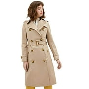 Double breasted Trench Coat f Women with Turtle buttons and belt, Tan Raincoat