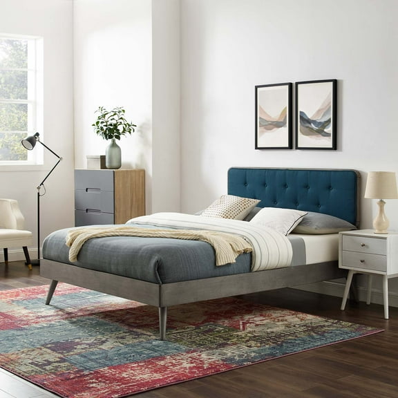 Modway Bridgette Full Wood Platform Bed With Splayed Legs, Gray Azure
