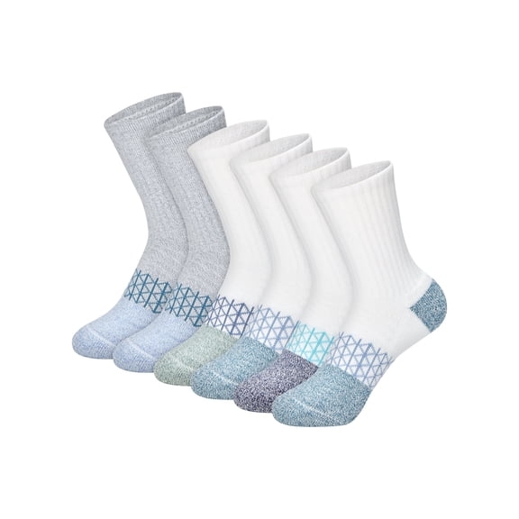 Hanes Absolute Active Boys' Crew Socks Pack, 6-Pack, Moisture-Wicking Athletic Cushioned Sports White/Blue L
