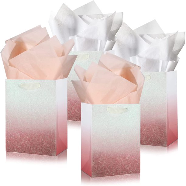 UNIQOOO 12Pcs Dusty Rose Gold Ombre Gift Bags Bulk, Medium 9x7 Inch