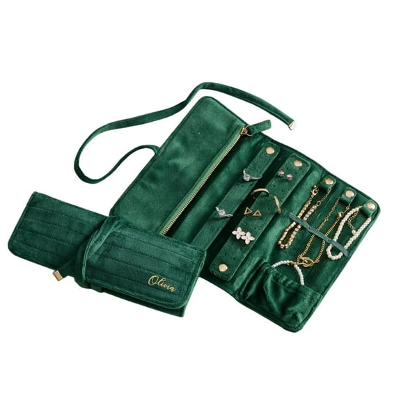 Soft Flocking Jewelry Roll Case Multiple Pocket Organizers for Fine Accessories