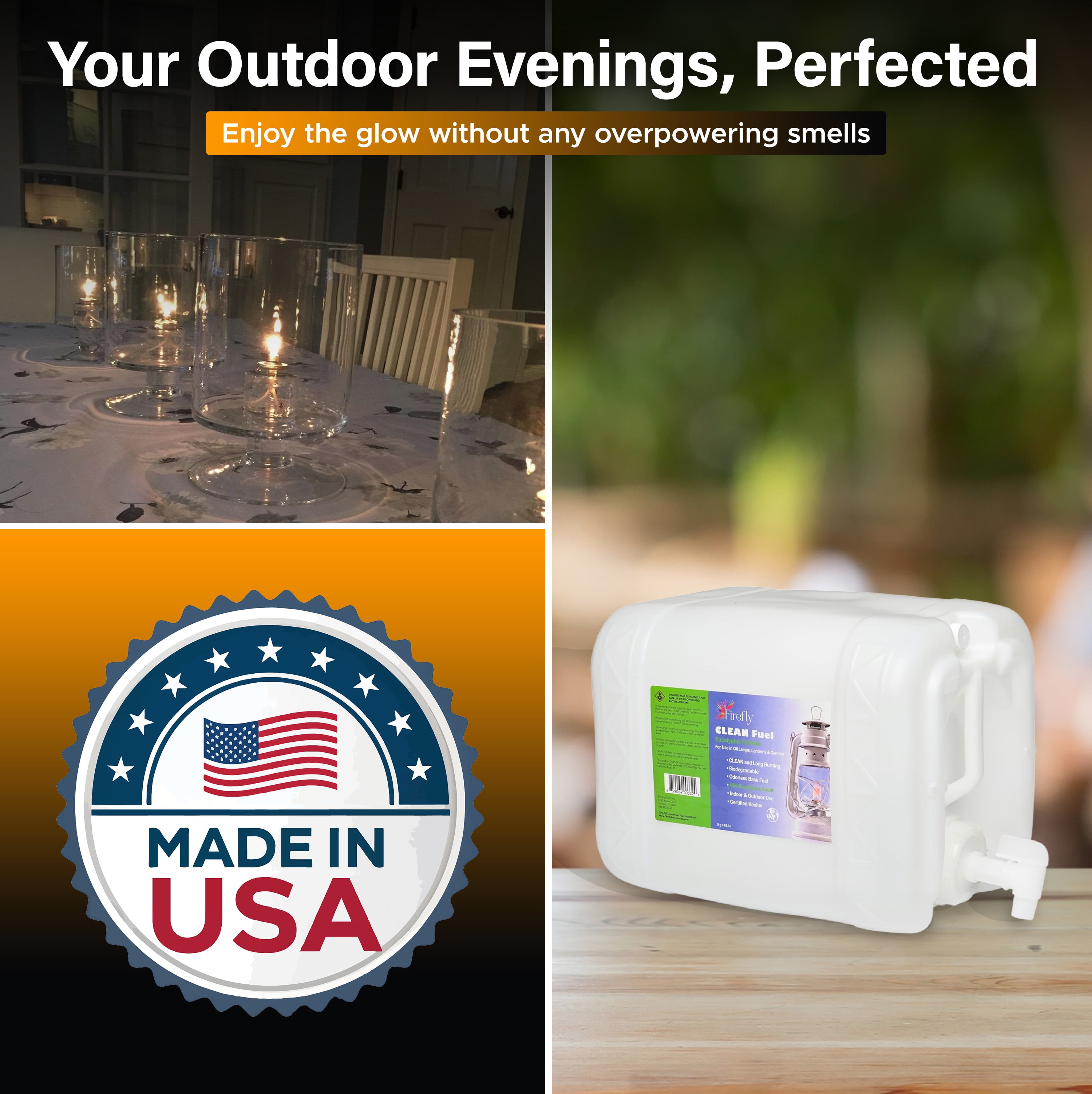 Firefly Kosher Citronella Clean Fuel Lamp Oil, Smokeless & Virtually Odorless, Longer Burning, 5 Gallons