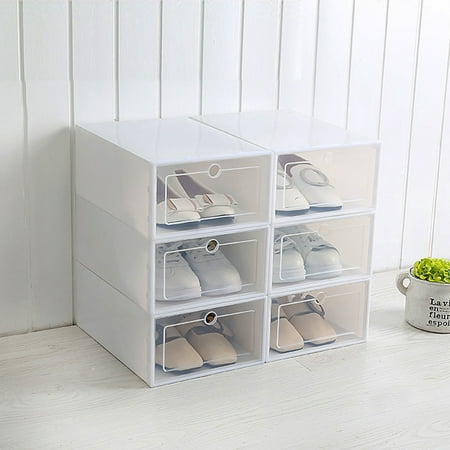 1Pc Plastic Clear Shoe Storage Box Stackable Foldable Home Shoe Organizer for Sneakers Boots Slippers & Sandals Size:L