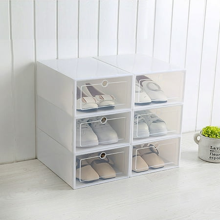 Sneaker Shoe Box 1Pc Plastic Clear Shoe Storage Box Stackable Foldable Home Shoe Organizer for Sneakers Boots Slippers & Sandals Size:L Color:White ()