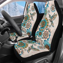 Binienty Hummingbird Car Seat Cover Set Boho Floral Car Accessories for Women Girly Fuzzy Auto Seat Covers Easy Install Vehicle Front Seats Covers Washable and Removable