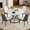 White-Black-Dark Gray, variant on PUKNLY 47.3" Round Dining Table and 4-Chair Set, Wood MDF Tabletop with Black Hourglass Metal Base, White & Dark Gray Spliced PU Chairs, Modern Light Luxury for Kitchen Dining Room