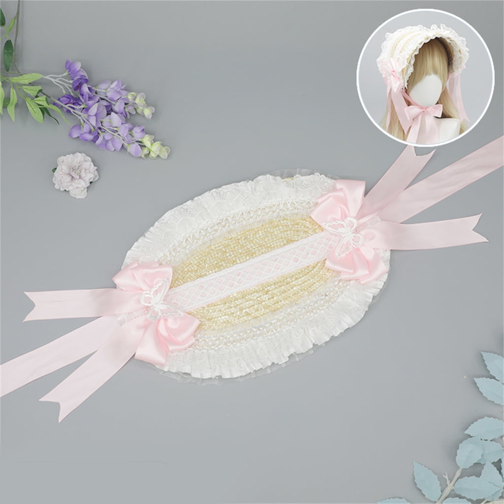 Victorian Lace Straw Bonnet Hat For Women And Girls With Bowknot Ribbon Great For TeaParties AndC0sp1ayEvent