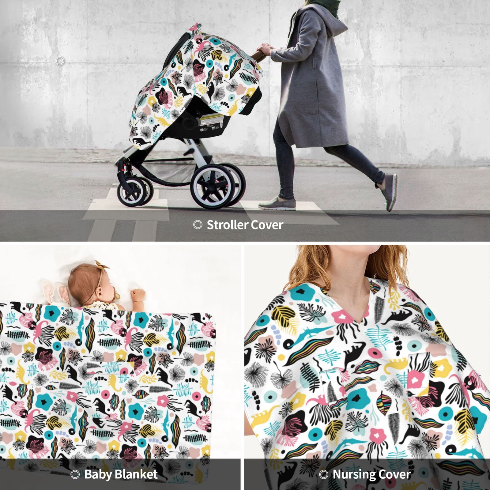 Car Seat Cover Baby - Dinosaur print F Breathable Infant Car Seat Cover for Baby Carseat, Lightweight Comfort Baby Essentials Must Haves Newborn Stuff for Girl Boy