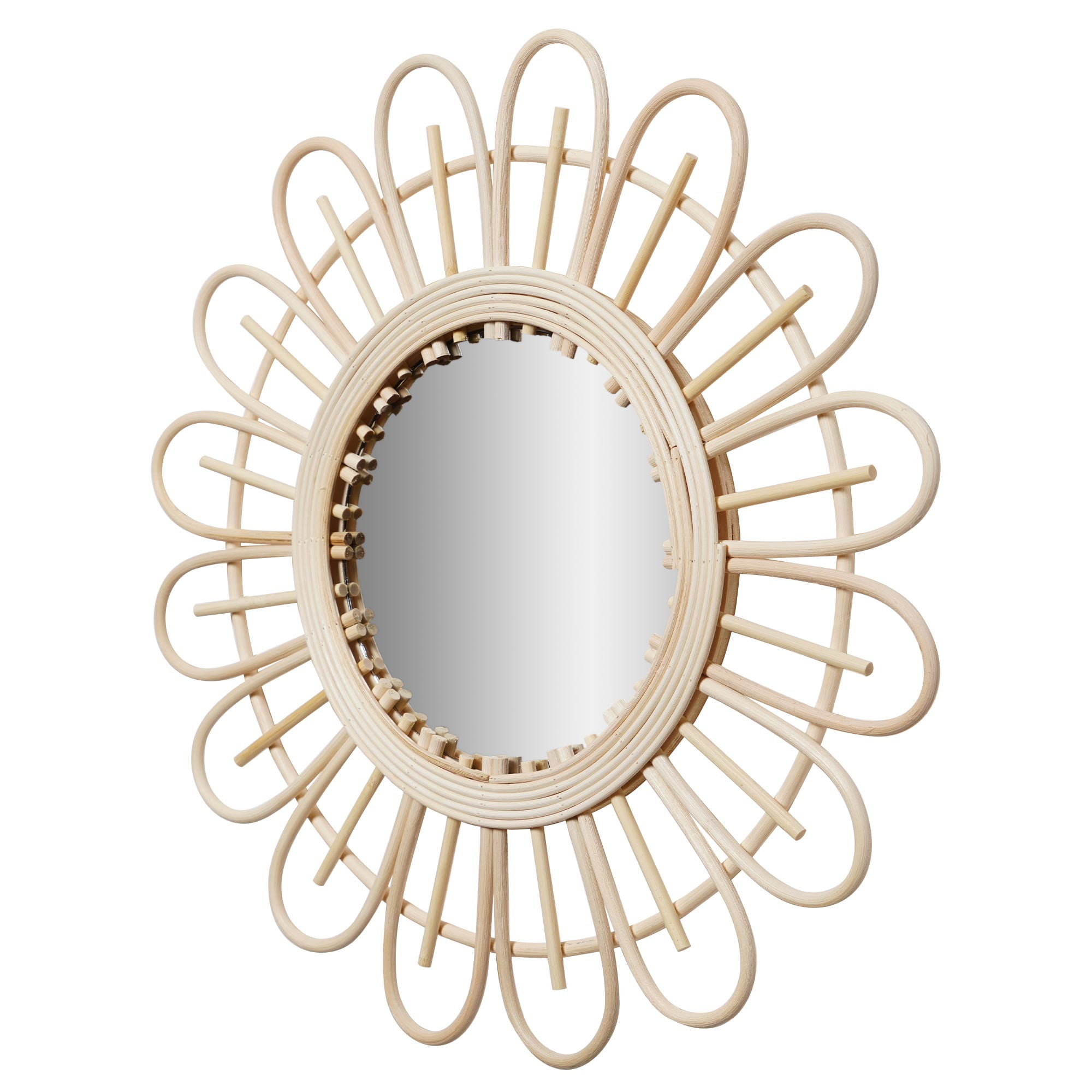 American Art Decor Boho Sunburst Rattan Decorative Wall Mirror, Natural