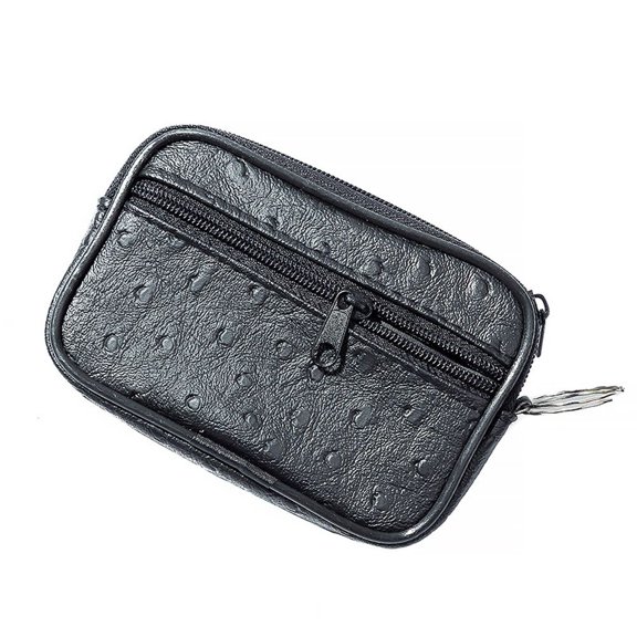 Business Zipper PU Leather Retro Vintage Man Wallet Key Holder Card Bag Small Coin Purse BLACK