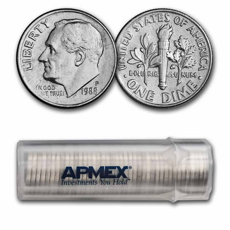 1988-P Roosevelt Dime 50-Coin Roll BU