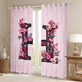thumbnail image 2 of Erosebridal Floral Monogrammed H Black Out Curtains, Pink Damask Curtains Pack of 2 (42x63 Each), 2 of 6