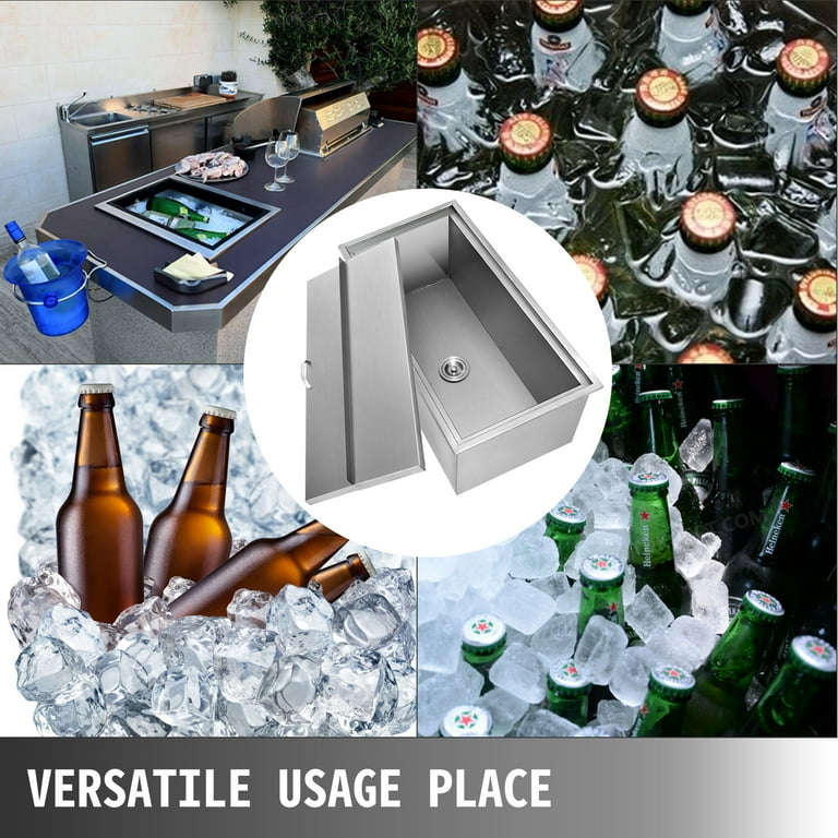 VEVOR 109.9 qt. Drop in Ice Chest 36 in. x 17.9 in. x 14 in. Stainless Steel Ice Bin with Sliding Cover for Outdoor Kitchen