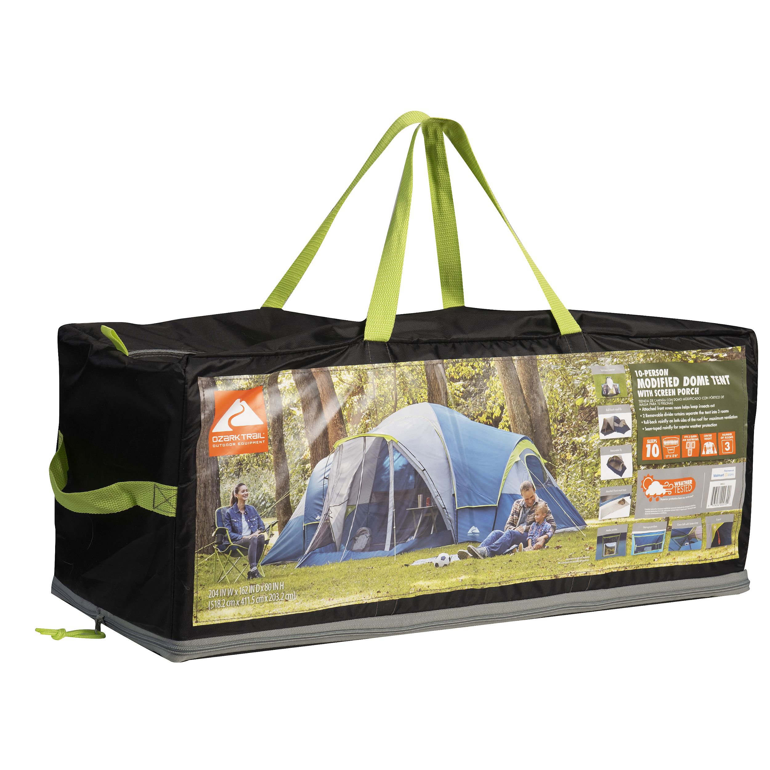 Carpa tipo domo Ozark Trail para 10 personas con porche de malla, tienda de campaña familiar de 3 habitaciones 3