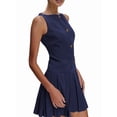 thumbnail image 2 of Women Sleeveless Business Work Office Mini Dress Sleeveless Button Formal Short Pleated Dress Royal Blue M, 2 of 7