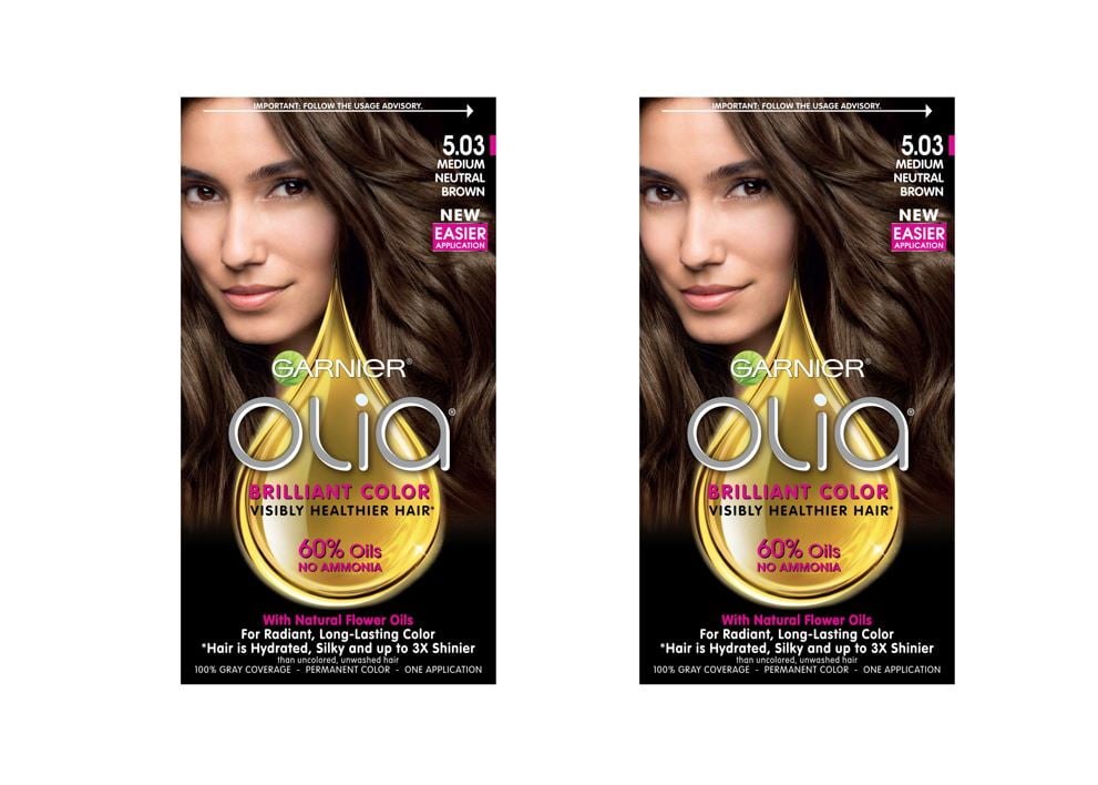 Garnier Olia Oil Powered Permanent Hair Color, 5.03 Medium Neutral Brown, 2 Pack