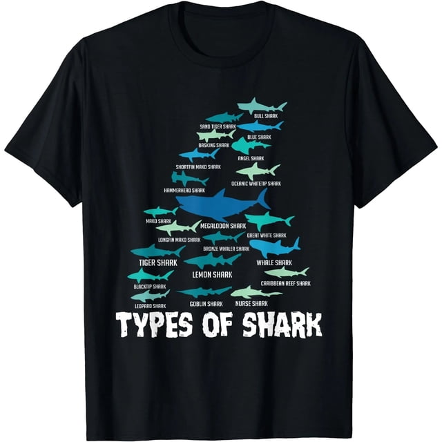 Playera de Mujer: Tipos de Tiburones - Megalodón, Blanco, Gata