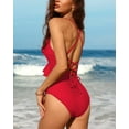 thumbnail image 4 of Women Ruffle V Neck Plunge One Piece Swimsuits Tummy Control Slimming Bathing Suits, 4 of 5
