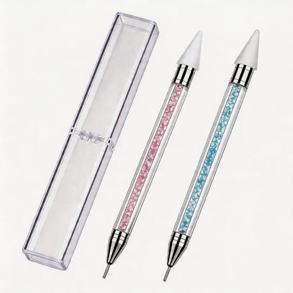 2 Pieces Rhinestone Picker Dotting Pen, Dual-ended Rhinestone Gems Crystals Studs Picker Wax Pencil Pen Crystal Beads Handle Manicure Nail Art DIY Decoration Tool